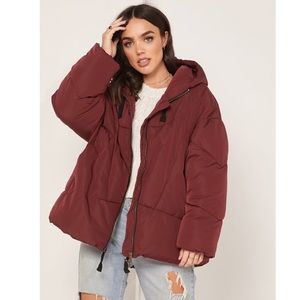 NWT Free People Hailey Puffer Coat Wine Red